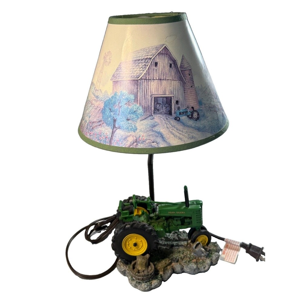 Vintage John Deere Green Resin Tractor Table Lamp Farm Decor Light 1999